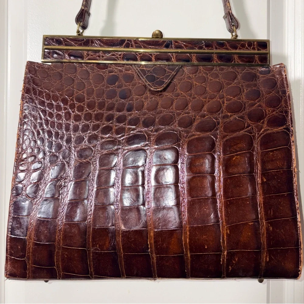 Vintage Vassar Genuine Alligator Satchel Handbag Brown - Picture 16 of 16